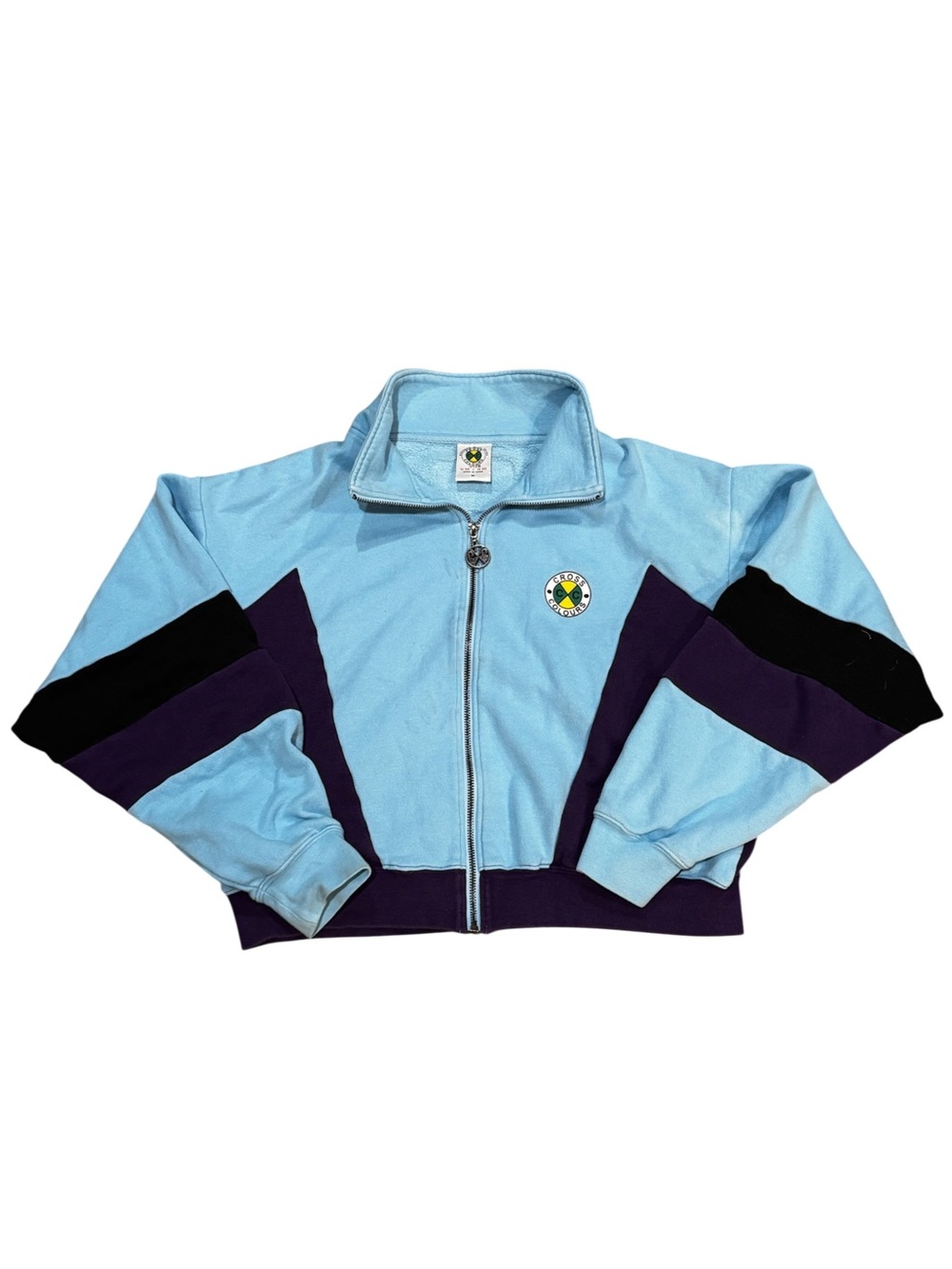 Cross Colours Colorblock Fleece Cropped Track Jacket - Light Blue/Purple/Black